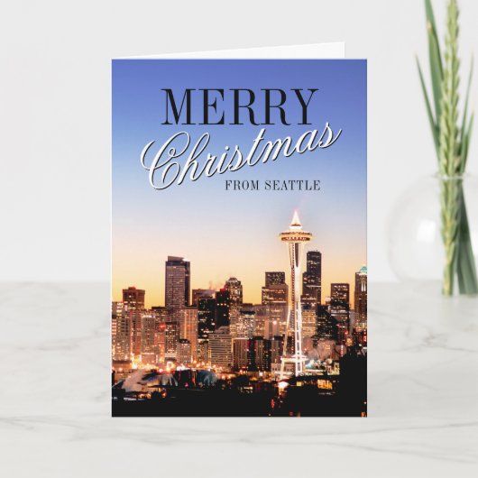 Seattle Skyline voor Kerstmis Feestdagen Kaart (Voorkant)
