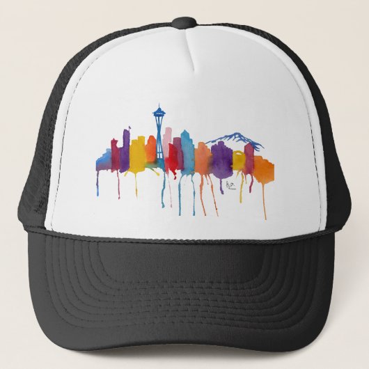 Seattle skyline w logo trucker pet (Voorkant)