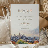 Seattle Skyline Waterverf Save the Date Wedding Kaart
