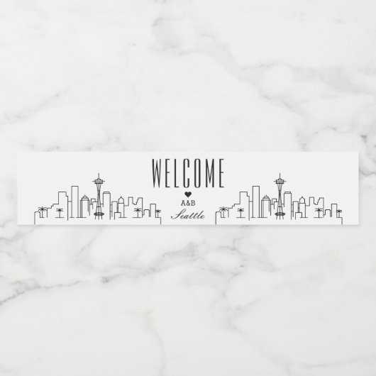 Seattle Skyline | Welkomstbericht Waterfles Etiket (Enkel label)