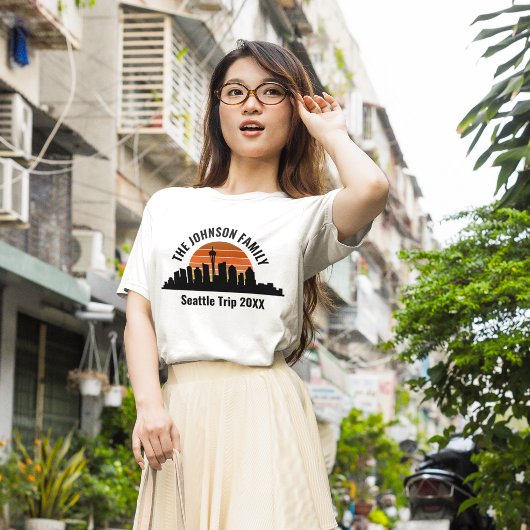 Seattle Skyline Zonsondergang Aangepaste Vakantie T-shirt