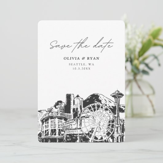 Seattle Sla de datum Skyline Downtown Wedding op Kaart (Staand voorkant)