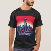 Seattle Space Needle Cityscape Retro  T-Shi T-shirt (Voorkant)