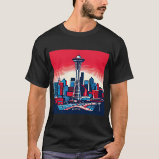 Seattle Space Needle Cityscape Retro  T-Shi T-shirt