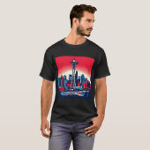 Seattle Space Needle Cityscape Retro T-Shi T-shirt (Voorkant volledig)