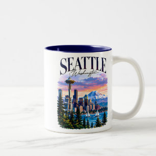 Seattle Space Needle Reisgrafiek Tweekleurige Koffiemok