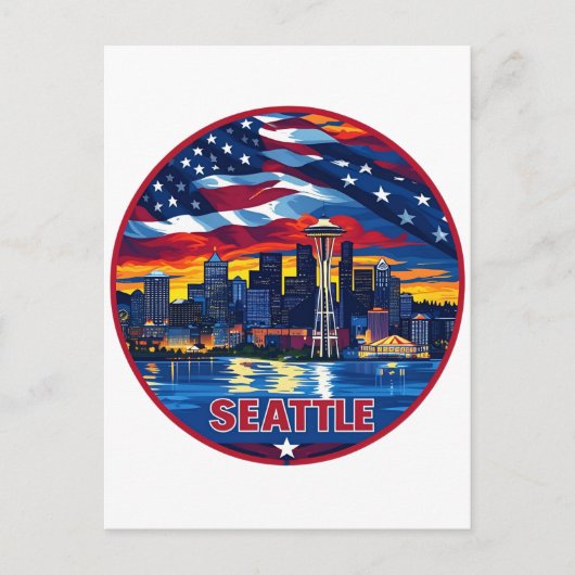 Seattle Stadssilhouet Briefkaart (Voorkant)
