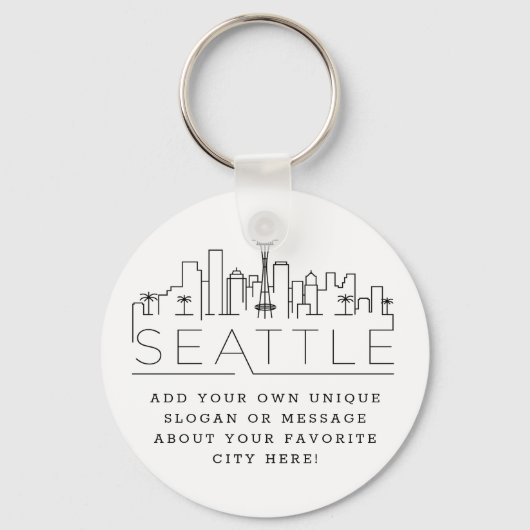 Seattle Stylized Skyline | Aangepaste slogan Sleutelhanger (Voorkant)