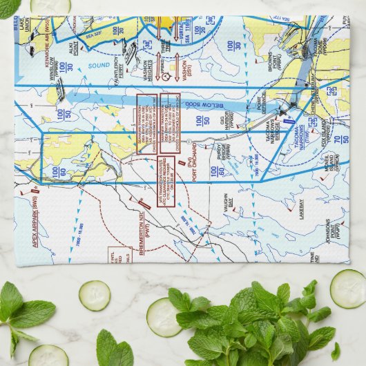 Seattle-Tacoma Luchthaven Flyway Chart Theedoek (Gevouwen)