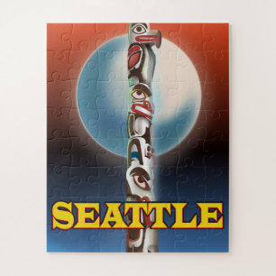 Seattle Totempaal reisposter print Legpuzzel