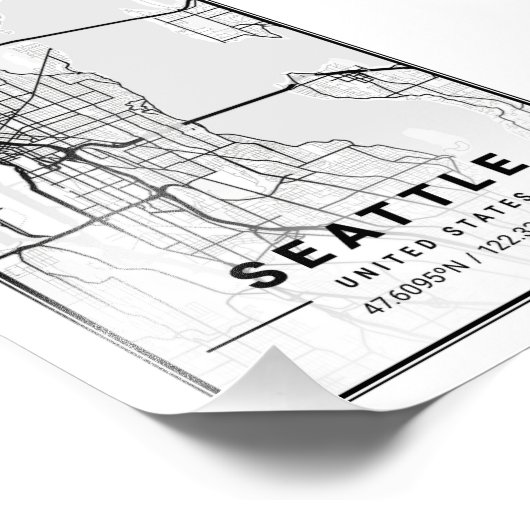 Seattle - United States Ligth City Map Foto Afdruk (Hoek)