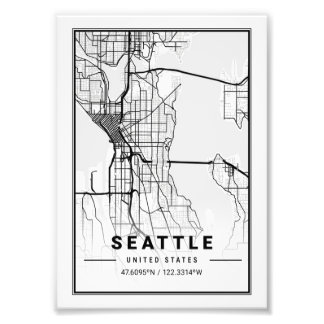 Seattle - United States Ligth City Map Foto Afdruk