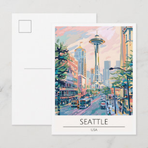 Seattle USA Vintage Kunst Illustratie Reizen Briefkaart