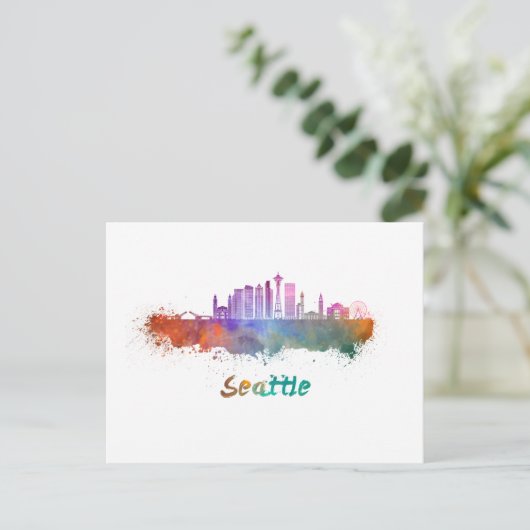 Seattle V2 skyline in waterverf Briefkaart (Staand voorkant)