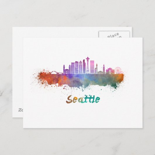 Seattle V2 skyline in waterverf Briefkaart (Voorkant / Achterkant)
