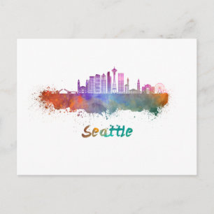 Seattle V2 skyline in waterverf Briefkaart