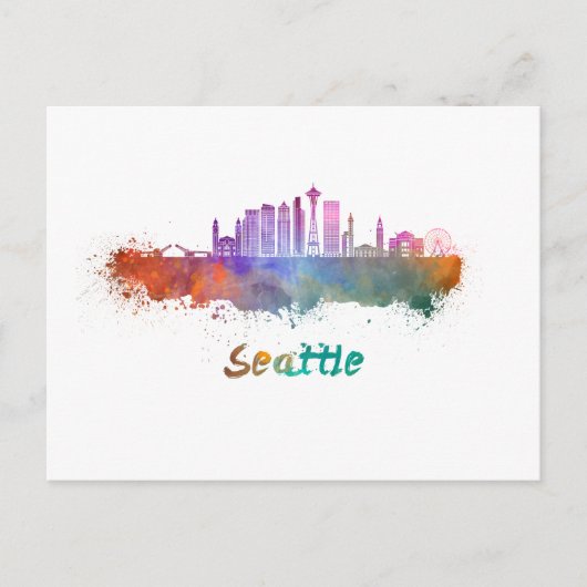 Seattle V2 skyline in waterverf Briefkaart (Voorkant)
