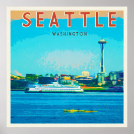 Seattle Vintage Travel Retro Foto Poster