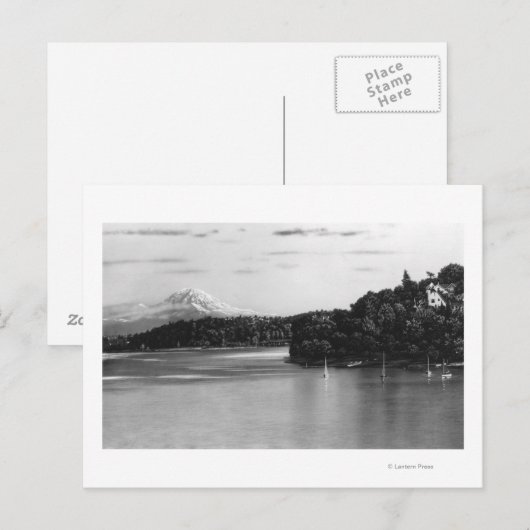 Seattle, WA Lake Washington Uitzicht en Rainier Briefkaart (Voorkant / Achterkant)