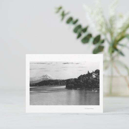 Seattle, WA Lake Washington Uitzicht en Rainier Briefkaart (Staand voorkant)