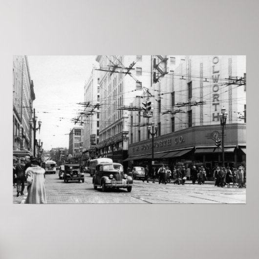 Seattle, WA Street Scene Downtown Foto Poster (Voorkant)