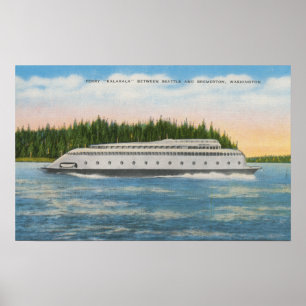 Seattle, WA - Uitzicht van Kalakala Ferry op Puget Poster