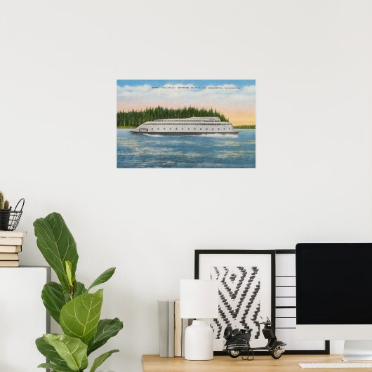 Seattle, WA - Uitzicht van Kalakala Ferry op Puget Poster (Thuiskantoor)