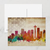 Seattle, WA | Waterverf City Skyline Briefkaart (Voorkant / Achterkant)