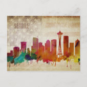 Seattle, WA | Waterverf City Skyline Briefkaart (Voorkant)