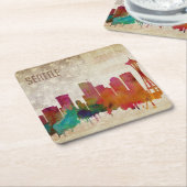 Seattle, WA| Waterverf City Skyline Kartonnen Onderzetters (Schuin)