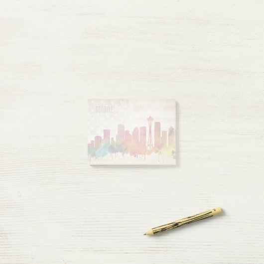 Seattle, WA | Waterverf City Skyline Post-it® Notes (Op bureau)