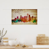Seattle, WA | Waterverf City Skyline Poster (Keuken)