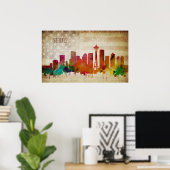 Seattle, WA | Waterverf City Skyline Poster (Thuiskantoor)