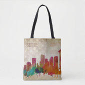 Seattle, WA | Waterverf City Skyline Tote Bag (Voorkant)