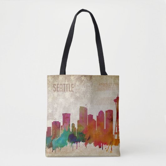 Seattle, WA | Waterverf City Skyline Tote Bag (Voorkant)