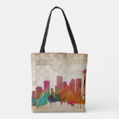 Seattle, WA | Waterverf City Skyline Tote Bag (Achterkant)
