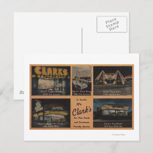 Seattle, WAAD voor Clark's restaurant Briefkaart (Voorkant / Achterkant)
