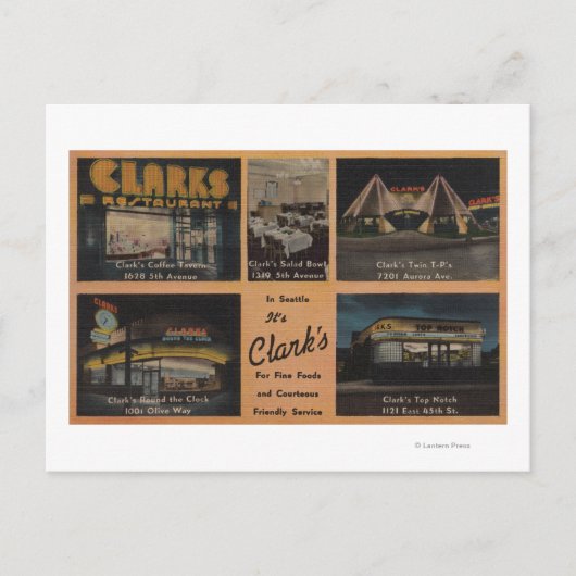 Seattle, WAAD voor Clark's restaurant Briefkaart (Voorkant)