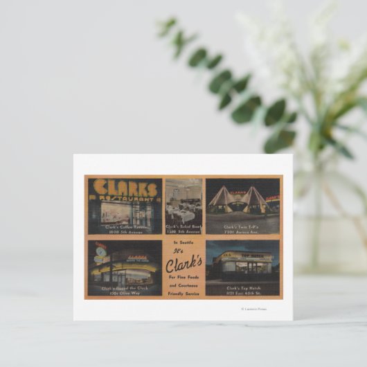 Seattle, WAAD voor Clark's restaurant Briefkaart (Staand voorkant)