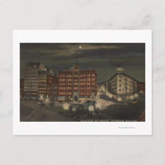 Seattle, WAPioneer Square at at Night Briefkaart (Voorkant)