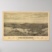 Seattle Washington 1878 Antiek Panorama Poster (Voorkant)