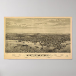 Seattle Washington 1878 Antiek Panorama Poster