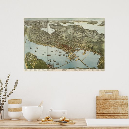 Seattle Washington 1891 Antiek Panorama Poster (Keuken)