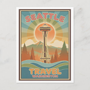 Seattle, Washington AI-Gegenereerde Psychedelische Briefkaart
