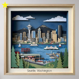 Seattle Washington Amerika Gelagde Papierkunst Poster