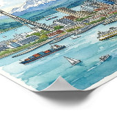 Seattle Washington Aquarel Kunst Reis Skyline Poster (Hoek)