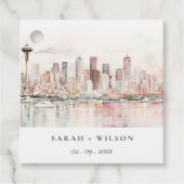 Seattle, Washington Aquarel Landschap Bruiloft Bedankjes Labels (Voorkant)