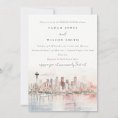 Seattle Washington Aquarel Landschap Bruiloft Borr Kaart (Voorkant)