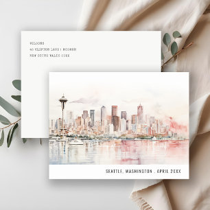 Seattle, Washington Aquarel Landschap Bruiloft Briefkaart