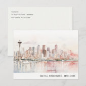 Seattle, Washington Aquarel Landschap Bruiloft Briefkaart (Voorkant / Achterkant)